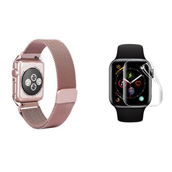 Kit Phonecare Pulseira Bracelete Milanese Loop Fecho Magnético + Película de Gel Full Cover para Apple Watch Series 4 44mm - Rosa - 1