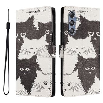Capa FLOODKING para Samsung Galaxy M55 | Suporte | Porta-Cartões e Alça | Padrões Decorativos | Preto e Branco - 1