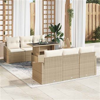 Conjunto de Sofá de Jardim vidaXL | 7 Peças | Bege Rattan Sintético - 1