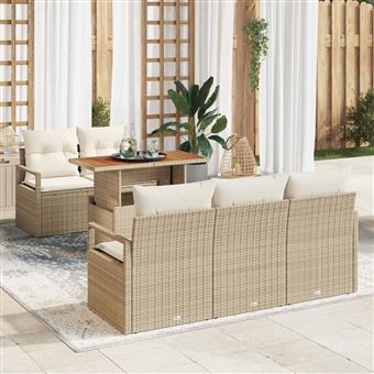 Conjunto de Sofá de Jardim vidaXL | 6 Peças | Bege Rattan Sintético - 1
