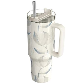 Copo Térmico Quokka | 1200 ml | com Canudo | Decoração Folhas de Algodão | Branco - 1