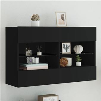 Móvel de TV vidaXL | para parede com luzes LED 98,5x30x60,5 cm | preto - 1