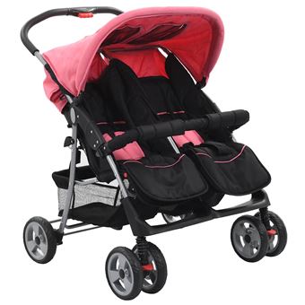 Carrinho de Bebé vidaXL para Gémeos Aço Cor-de-Rosa e Preto