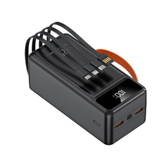 PowerBank | Klack | 60000 mAh | 225W | 2 USB-A | 4 Cabos integrados (USB-C | LIGHTING | MICROUSB | USB-A) + 2 adicionais Tipo-C e Micro USB | Ecrã LED e Lanterna - 1