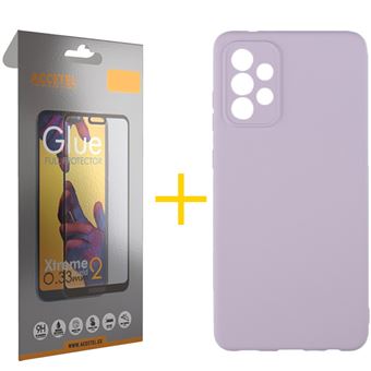 Conjunto Accetel 1 x Película de Vidro Full + Capa Accetel para Samsung Galaxy A32 5G Silicone Líquido - Roxo - 1