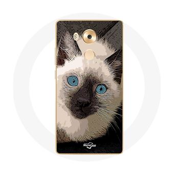 Capa Maniacase para Huawei Mate 8 Gato Siamês Preto Branco Com Olhos Azuis - 1