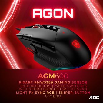 Rato Gaming com Fios AOC AGON AGM600 | 16000 DPI | Preto - 1
