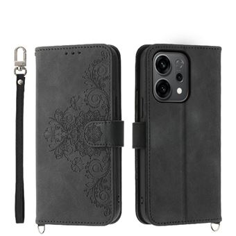Capa ZURSANA para OPPO Reno 14 5G | Pele com Fecho de Encaixe para Colar + Cordão em Pele | Preto - 1