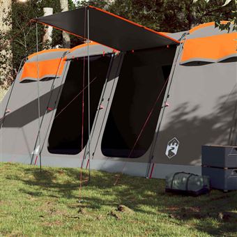 Tenda familiar túnel vidaXL para 8 pessoas | impermeável | cinza/laranja - 1