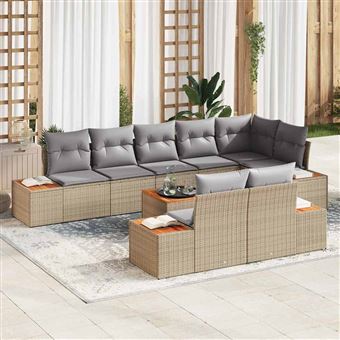 Conjunto de Sofá de Jardim vidaXL | 9 Peças | Bege Rattan Sintético - 1