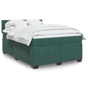 Cama com molas/colchão vidaXL | 140x200 cm | veludo verde-escuro - 1