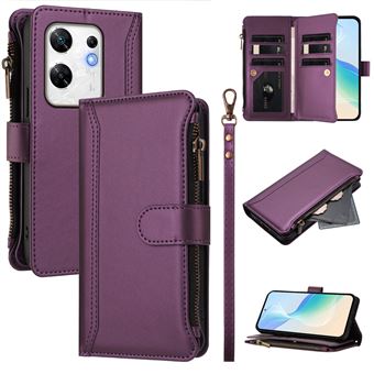 Capa FOXDOCK para Infinix Zero 30 4G | Pele Premium | 9 Compartimentos para Cartões | Alça de Pulso Amovível - Roxo - 1