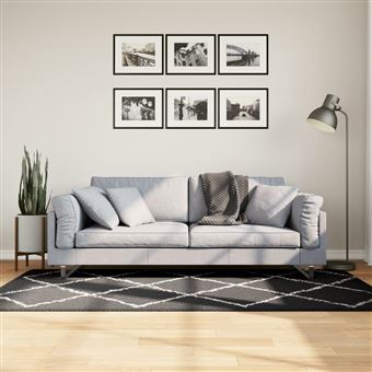 Tapete shaggy de pelo alto vidaXL Pamplona | 100x200 cm | preto e creme - 1