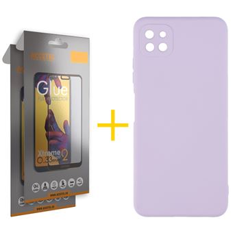 Conjunto Accetel 2 x Película de Vidro Full + Capa Accetel para Samsung Galaxy A22 5G Silicone Líquido - Roxo - 1