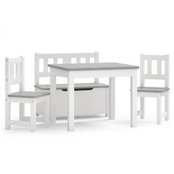 Conjunto mesa e cadeiras infantil vidaXL | 4 Peças | MDF branco e cinzento - 1