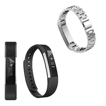 Kit Phonecare Pulseira Bracelete Aço Stainless Lux + Ferramenta + Película Protectora Ecrã Gel Full Cover para Fitbit Alta - Cinza - 1