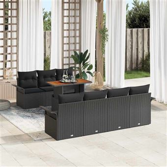 Conjunto de Sofá de Jardim vidaXL | 8 Peças | Preto Rattan Sintético - 1