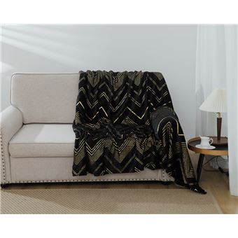 Cobertor BOD HOME |  com geométrico estampado preto | 220x240cm - 1