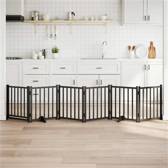 Portão para cães com porta dobrável vidaXL | 6 Painéis | 300 cm | abeto preto - 1