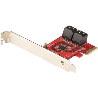 Placa/adaptador de Interface StarTech.com Placa PCIe SATA - Placa de expansão SATA PCIe de 4 portas - 6 Gbps - Suporte de baixo perfil - Conectores SATA empilhados - ASM1164 sem RAID - Conversor PCI Express para SATA | Vermelho - 1