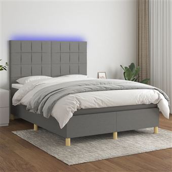 Cama box spring com colchão e LED vidaXL | 140x190 cm | tecido cinza-escuro - 1