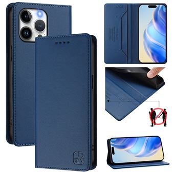 Capa Flip FOXDOCK para iPhone 15 Pro Max | RFID | Bloqueio Magnético | Couro PU | 2 Compartimentos para Cartões | Azul escuro - 1