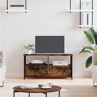 Móvel de TV vidaXL | 90x33x45 cm | derivados madeira/ferro carvalho fumado - 1