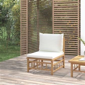 Sofá de centro de jardim vidaXL | bambu com almofadões branco nata - 1