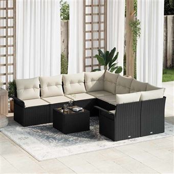 Conjunto de Sofá de Jardim vidaXL | 9 Peças | Preto Rattan Sintético - 1