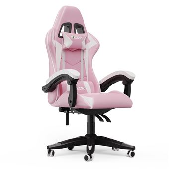 Cadeira Gaming Ergonómica Bigzziacom Apoio de Braços | Regulável em Altura - Rosa e branco - 1