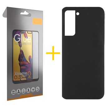 Pack Gandy 1 x Película de Vidro Temperado Full + Capa para Samsung Galaxy S23 Plus 5G Silicone Líquido - Preto - 1