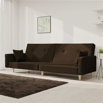 Sofá-cama vidaXL | 2 lugares com duas almofadas tecido castanho-escuro - 1