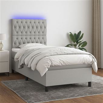 Cama box spring com colchão e LED vidaXL | 90x200 cm | tecido cinza-claro - 1