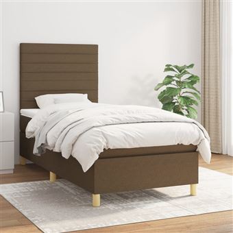 Cama com Molas e Colchão vidaXL | 90x200 cm | tecido castanho-escuro - 1