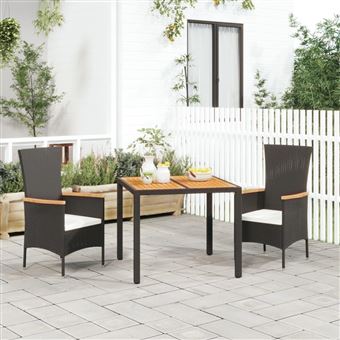 Conjunto de Jantar para Jardim com Almofadões vidaXL | 3 Peças | vime PE preto - 1