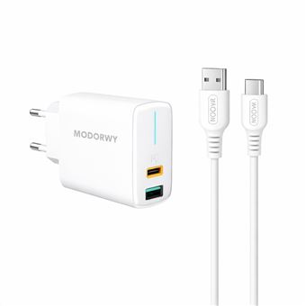 Kit Carregador Dupla Entrada USB e Type-C + Cabo USB M para Type-C M PD20W MODORWY MA3117-T | Branco - 1
