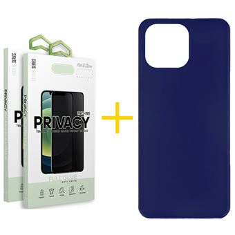 Pack 2 x Película de Vidro Temperado Anti-Spy + Capa skyhe Apple iPhone 14 Pro Silicone Liso - Azul - 1