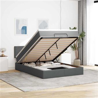 Cama Otomana com colchão & LEDs vidaXL | Cinzento Escuro 140x190cm - 1