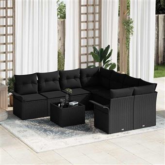 Conjunto de Sofá de Jardim vidaXL | 9 Peças | Preto Rattan e Aço e Vidro - 1