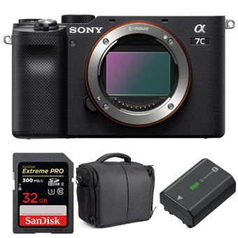 Câmara Sony Alpha a7C Corpo Preto + SanDisk 32GB Extreme PRO UHS-II SDXC 300 MB/s + Sony NP-FZ100 + Bolsa - Preto - 1