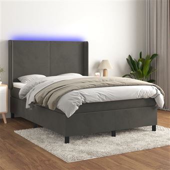 Cama box spring com colchão e LED vidaXL |  140x200 cm | veludo cinzento-escuro - 1