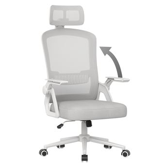 Cadeira de escritório ergonómica BIGZZIA | apoios de braços rebatíveis | altura ajustável | apoio lombar | rodízio giratório de 360° | Cinzento - 1