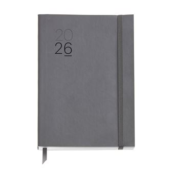 Agenda Diária A5 2026 Miquelrius Plus Luxor Cinza com Elástico - 1