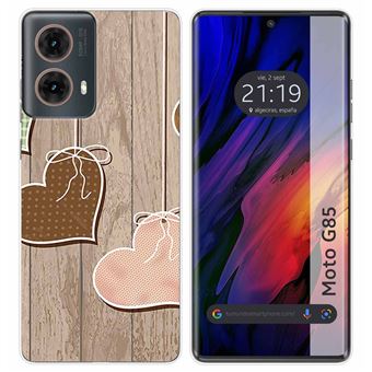 Capa TUMUNDOSMARTPHONE de silicone para Motorola Moto G85 5G Desenhos de design de corações de madeira - 1