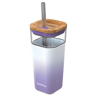 Copo de Vidro Quokka | 540 ml | com Canudo de Aço Inoxidável e Tampa de Bambu | Lilás - 1