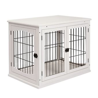 Gaiola Grande de Madeira para Cães PawHut com Superfície de Mesa 2 Portas e Grades de Metal | 58,5x81x66cm - Branco - 1