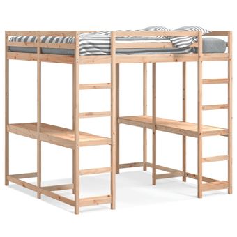 Cama alta com secretária e escada vidaXL | 140x200 cm | pinho maciço - 1
