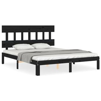Estrutura de Cama King Size com Cabeceira vidaXL | madeira maciça preto - 1