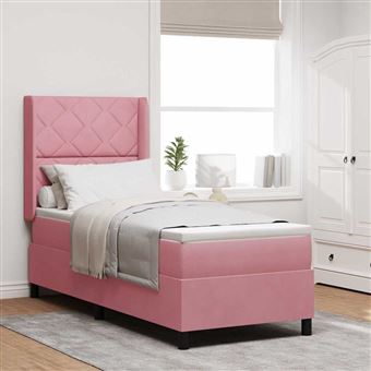 Cama Box com Cabeceira vidaXL | Rosa | 80 x 200 cm | Veludo - 1