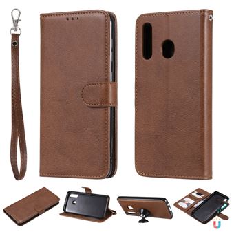 Capa PU suporte magnético destacável 2 em 1 marrom para Samsung Galaxy A50/A30/A20